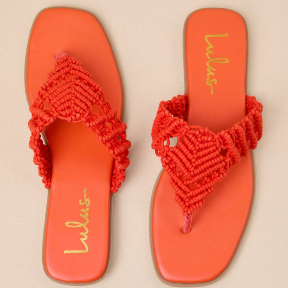Lulus Alohi Orange Macrame Sandals - Size 7